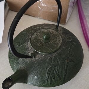 Green Cast Iron Teapot with Black Handle